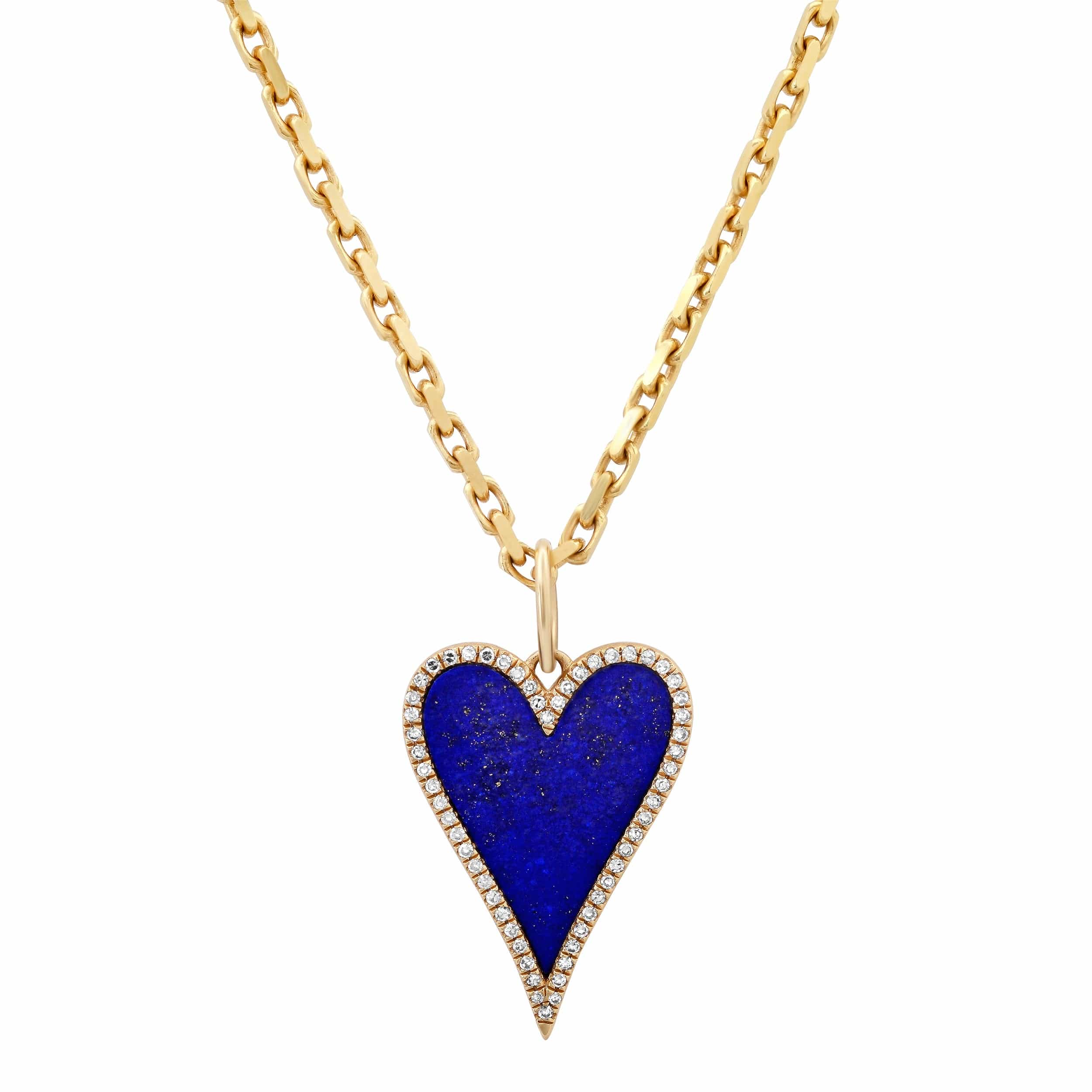 Charms & Pendants 14K Gold Large Blue Lapis and Diamond Elongated Heart Charm