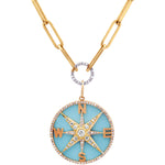 Charms & Pendants 14K Gold Turquoise and Pave Diamond Compass Charm, Full Diamonds