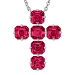 Charms & Pendants Mozambique Ruby Asscher Cut Cross in Solid 18K Gold