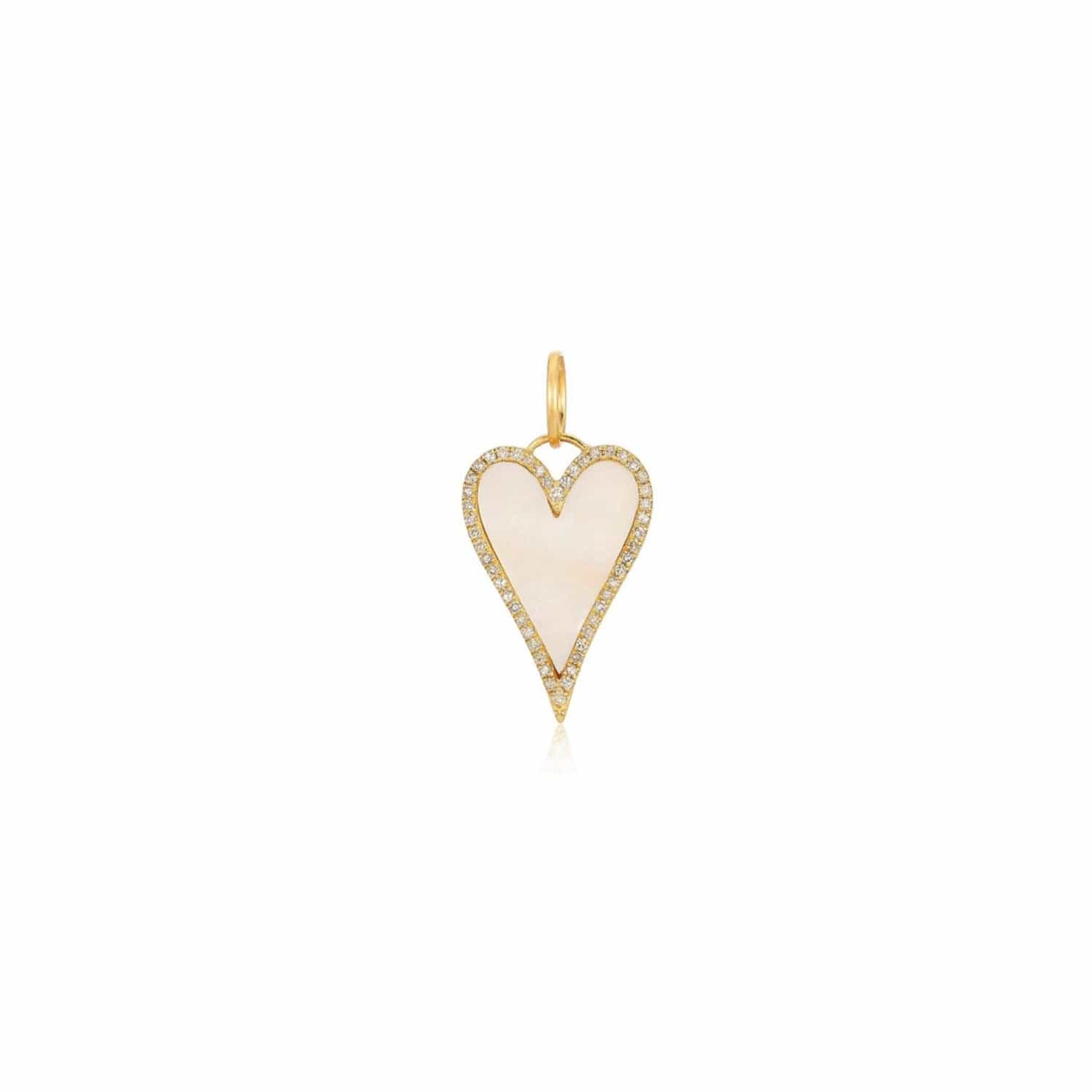 Charms & Pendants Rose Gold 14K Gold Small Mother of Pearl and Diamond Elongated Heart Charm