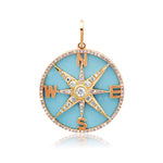 Charms & Pendants Rose Gold 14K Gold Turquoise and Pave Diamond Compass Charm, Full Diamonds