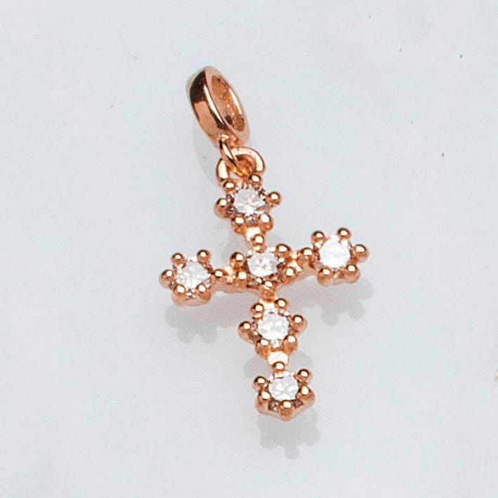 Charms & Pendants Rose Gold Individual Prong Set Diamond Cross Charm