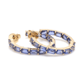 Earrings 14K & 18K Gold Blue Sapphire Inside Outside Hoop Earrings