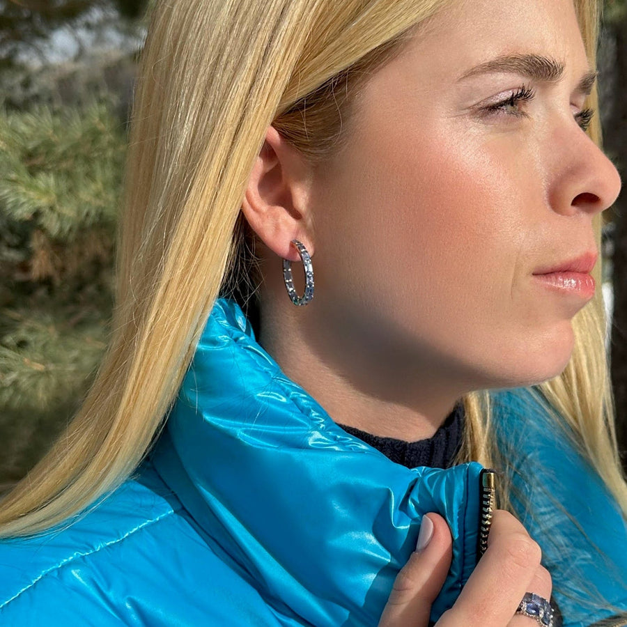 Earrings 14K & 18K Gold Blue Sapphire Inside Outside Hoop Earrings