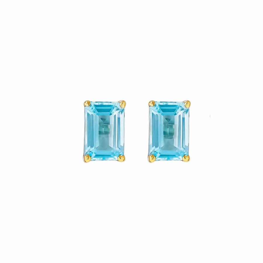 Earrings 14K & 18K Gold Blue Topaz Stud Earrings 6 x 4mm