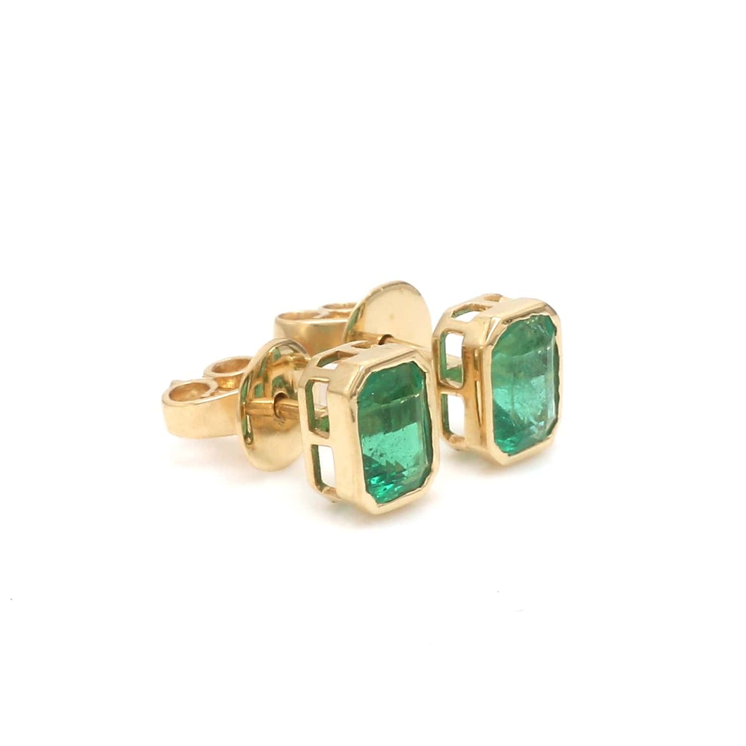 Earrings 14K & 18K Gold Emerald Bezel Set Stud Earrings