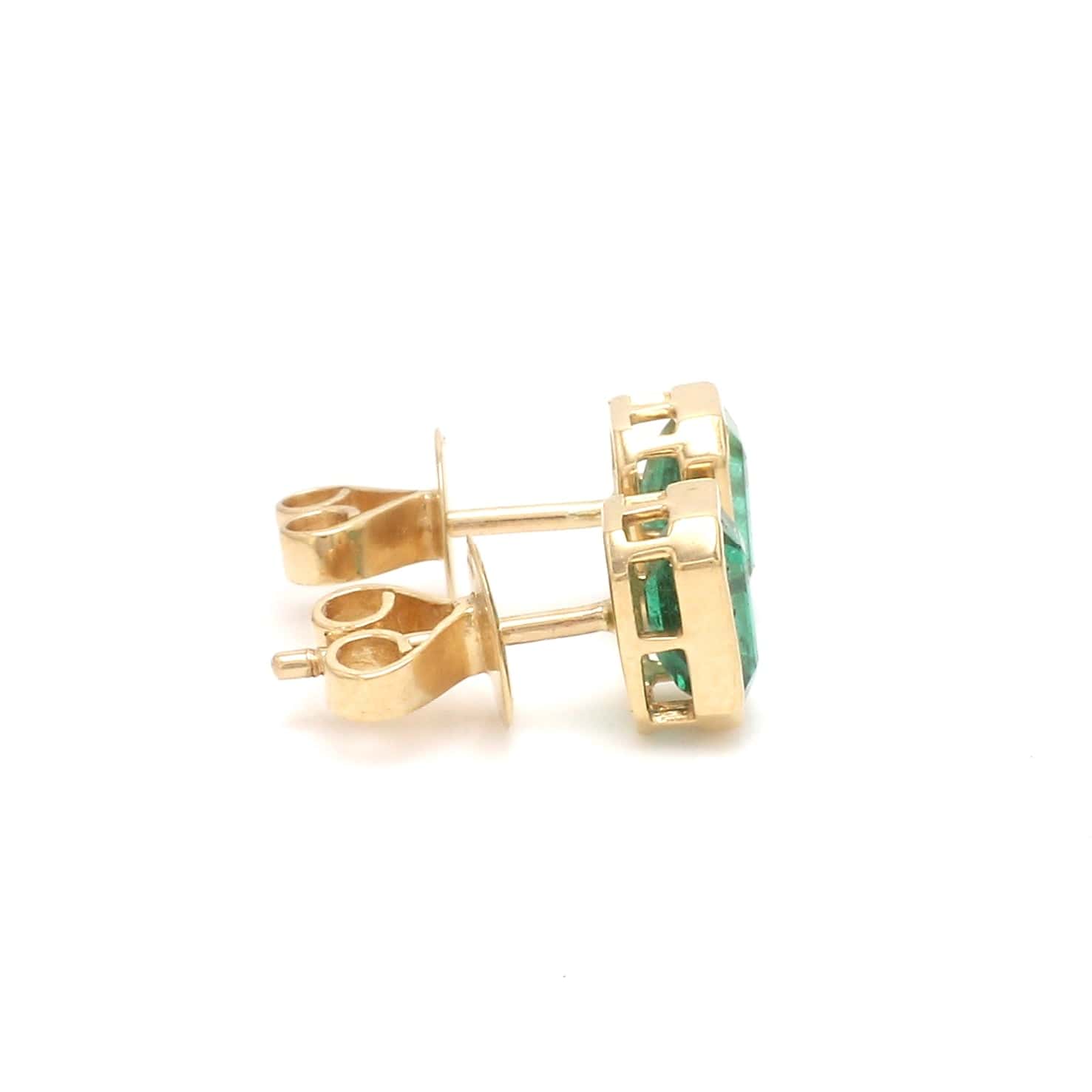 Earrings 14K & 18K Gold Emerald Bezel Set Stud Earrings