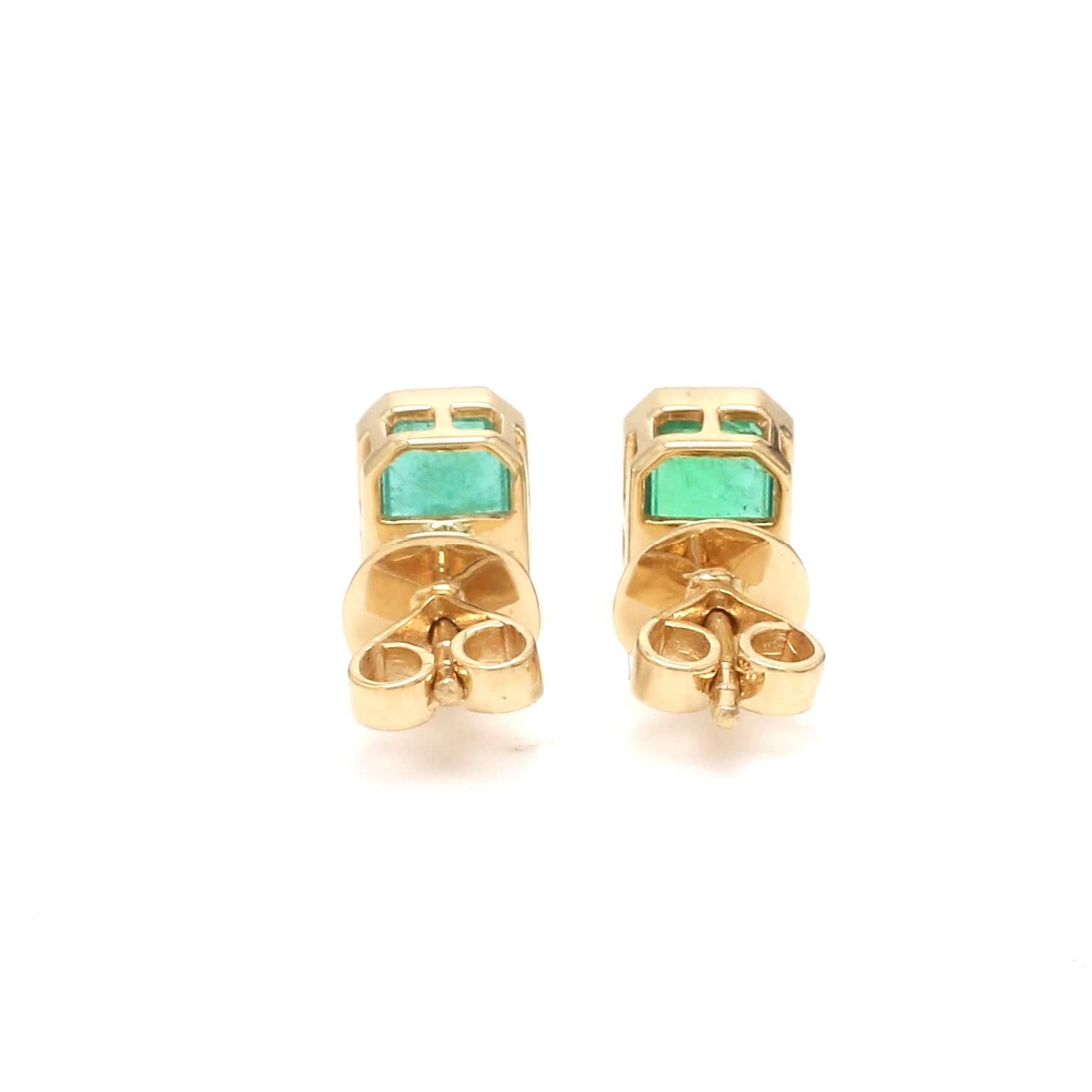 Earrings 14K & 18K Gold Emerald Bezel Set Stud Earrings