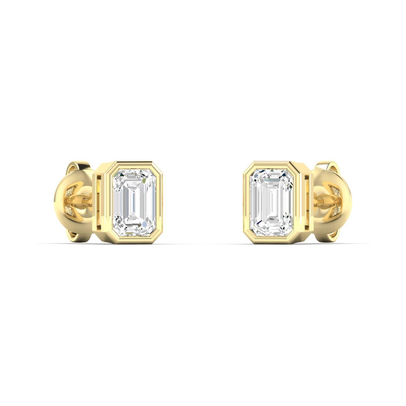 Earrings 14K & 18K Gold Emerald Cut Bezel Set Diamond Stud Earrings