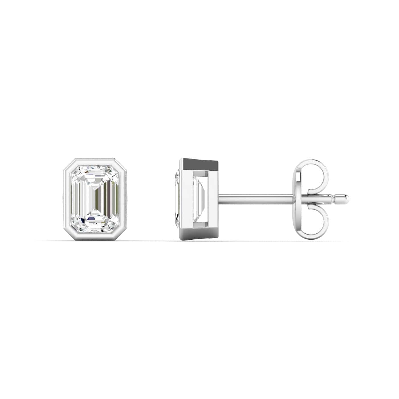 Earrings 14K & 18K Gold Emerald Cut Bezel Set Diamond Stud Earrings