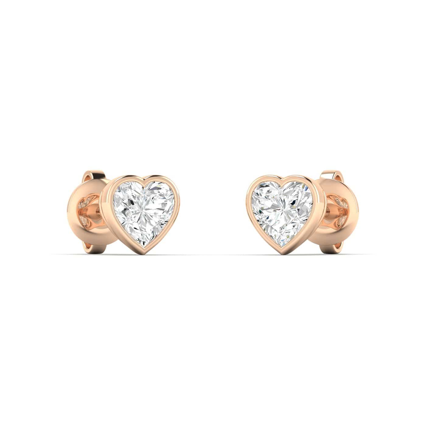 Earrings 14K & 18K Gold Heart Bezel Set Stud Earrings