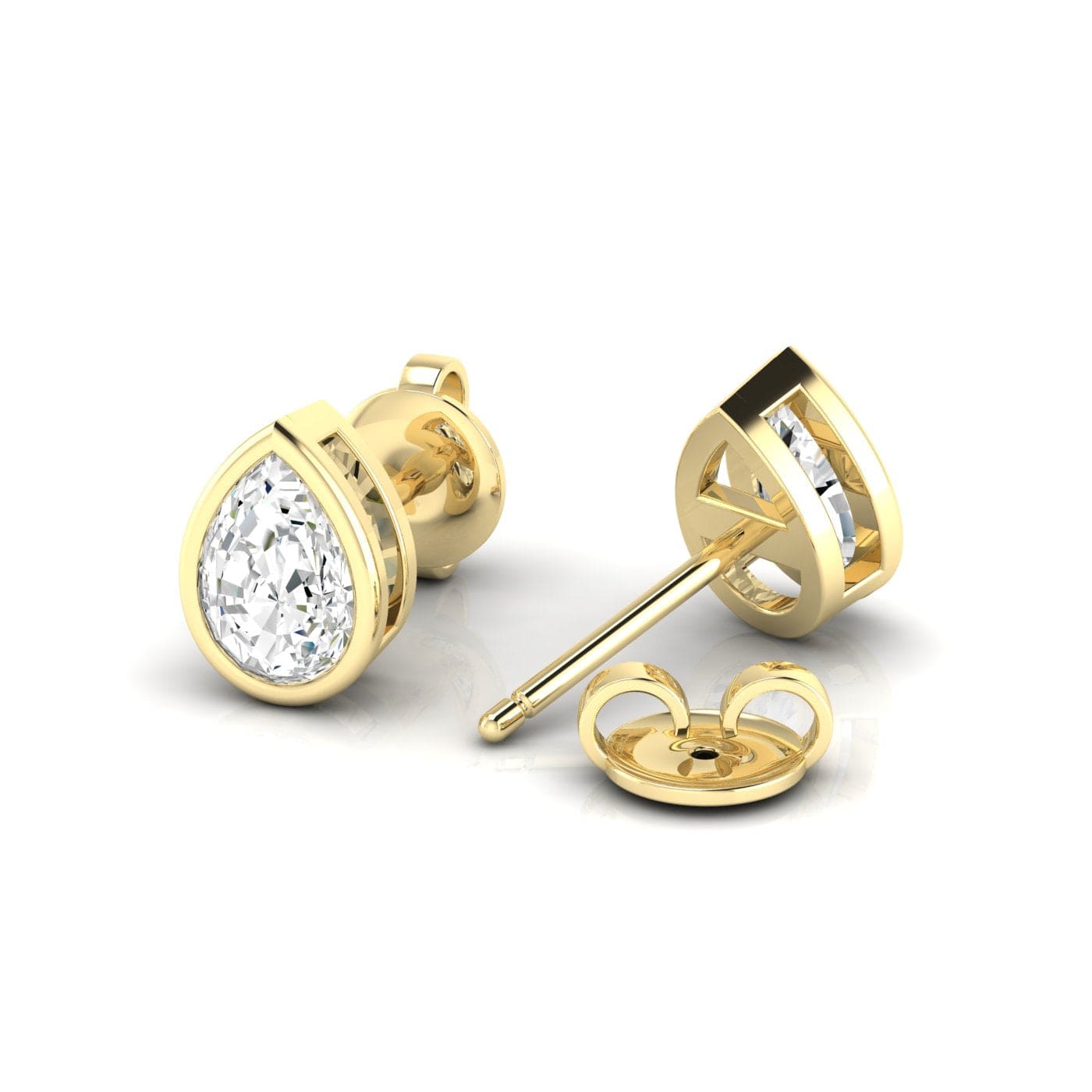 Earrings 14K & 18K Gold Pear Bezel Set Diamond Stud Earrings, Lab Grown