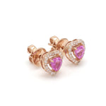 Earrings 14K & 18K Gold Pink Sapphire Heart and Halo Diamond Stud Earrings