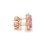 Earrings 14K & 18K Gold Pink Sapphire Heart and Halo Diamond Stud Earrings