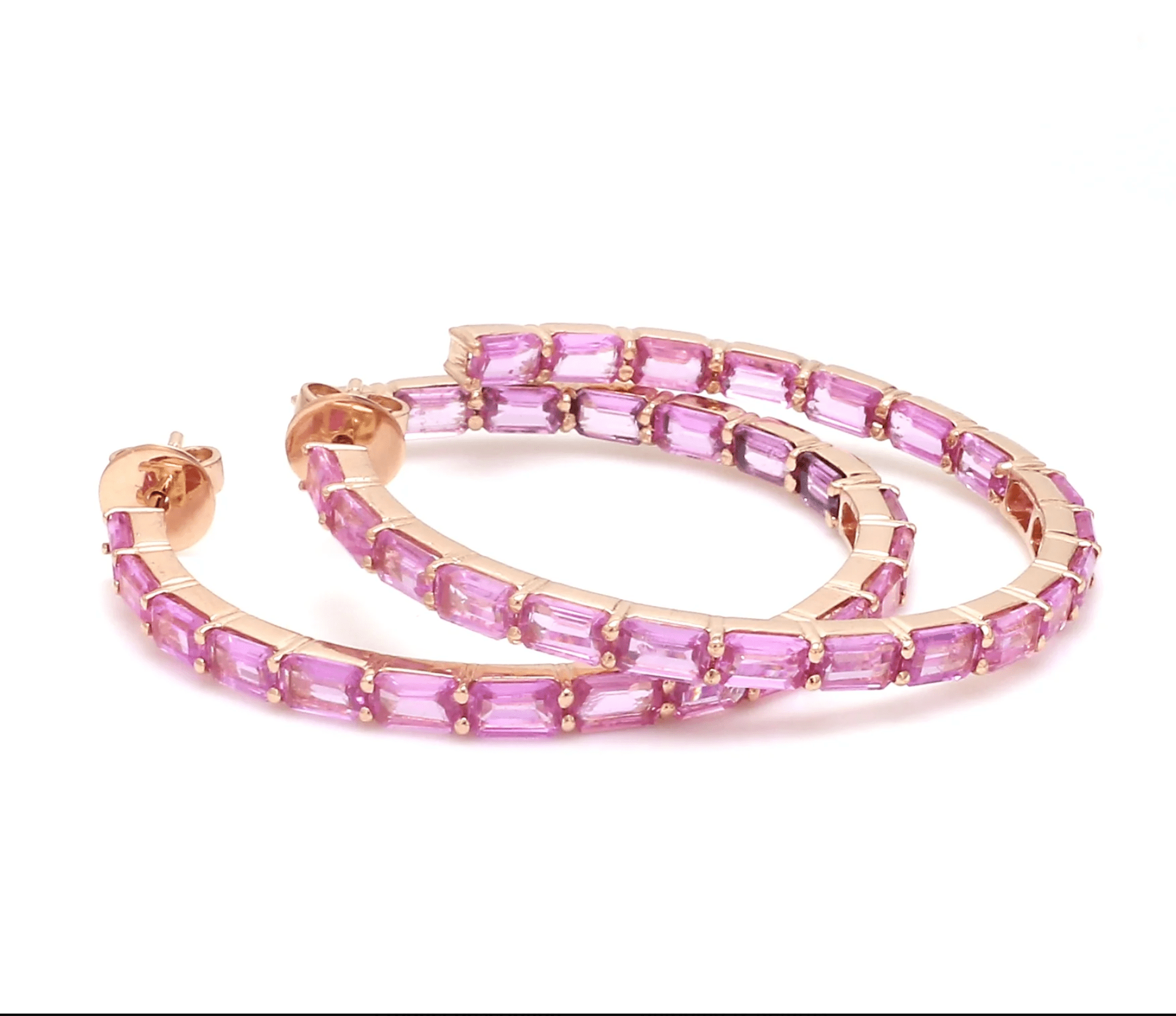 Earrings 14K & 18K Gold Pink Sapphire Inside Outside Hoop Earrings