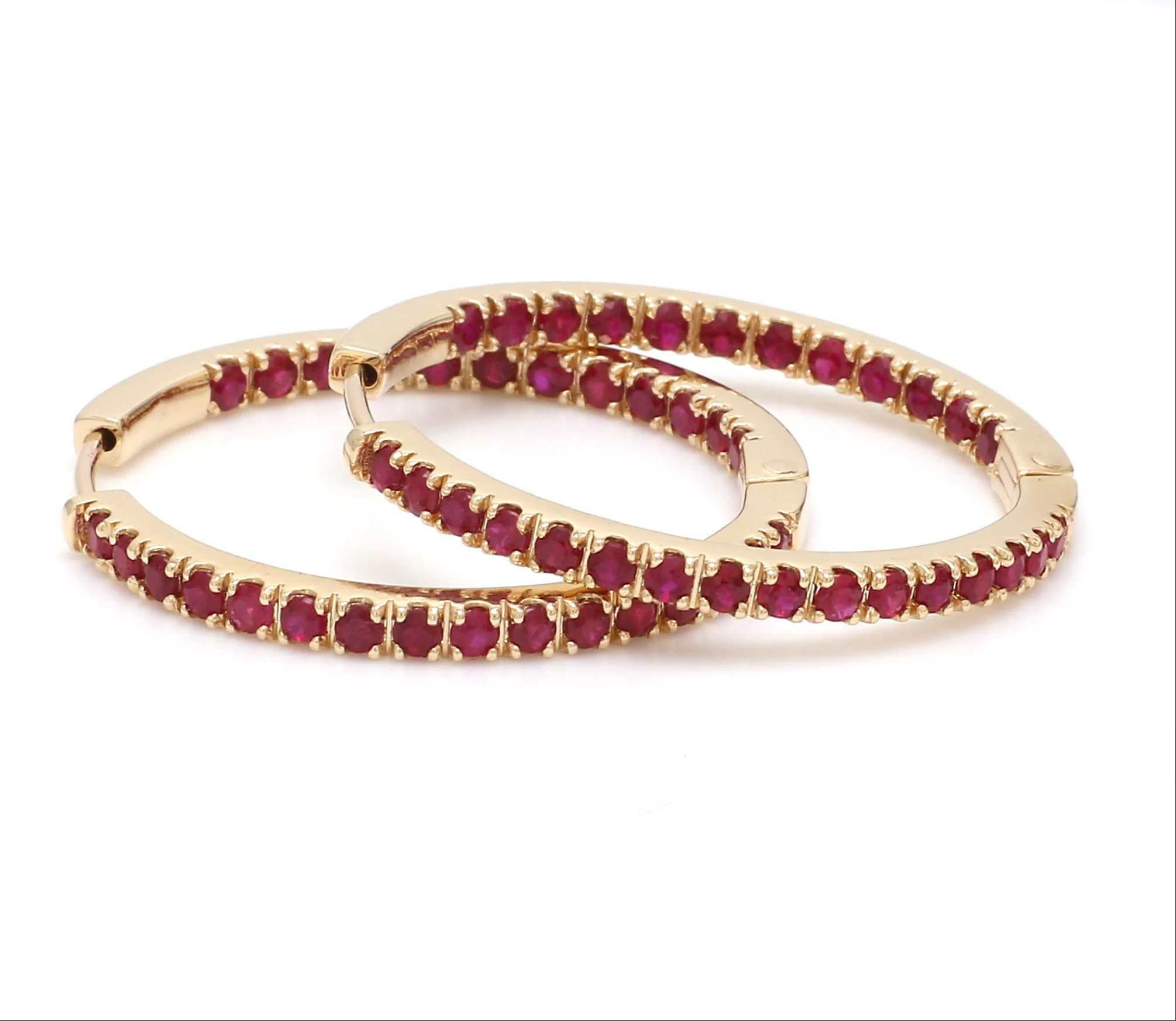 Earrings 14K & 18K Gold Ruby Inside Outside Hoop Earrings