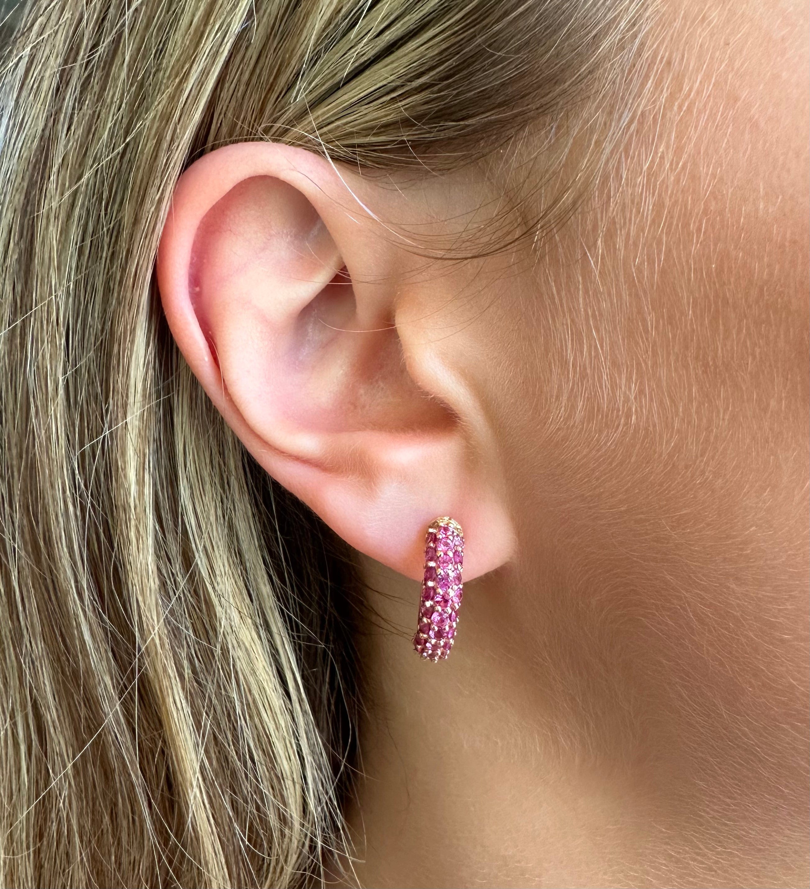 Earrings 14K & 18K Micro-Pave Pink Sapphire Hoop Earrings