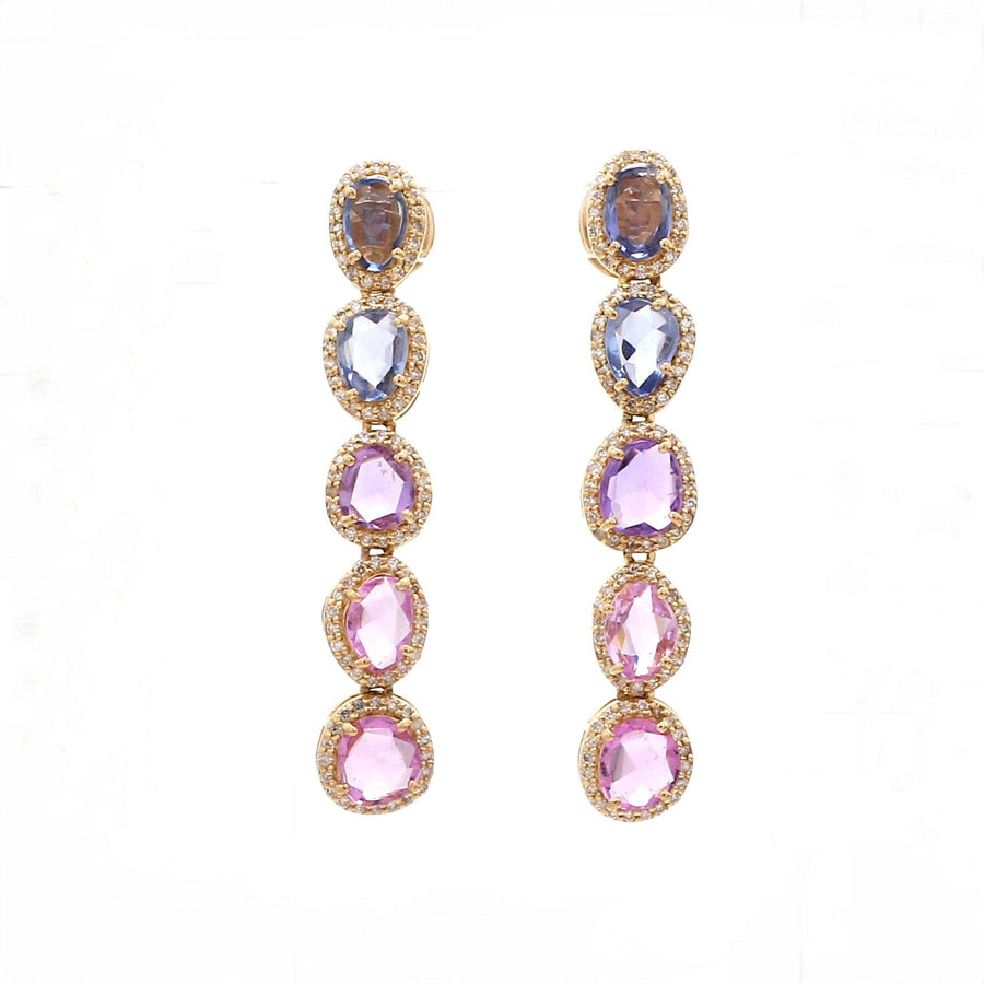 Earrings 14K and 18K Rose Cut Sapphire Ombre and Diamond Drop Earrings