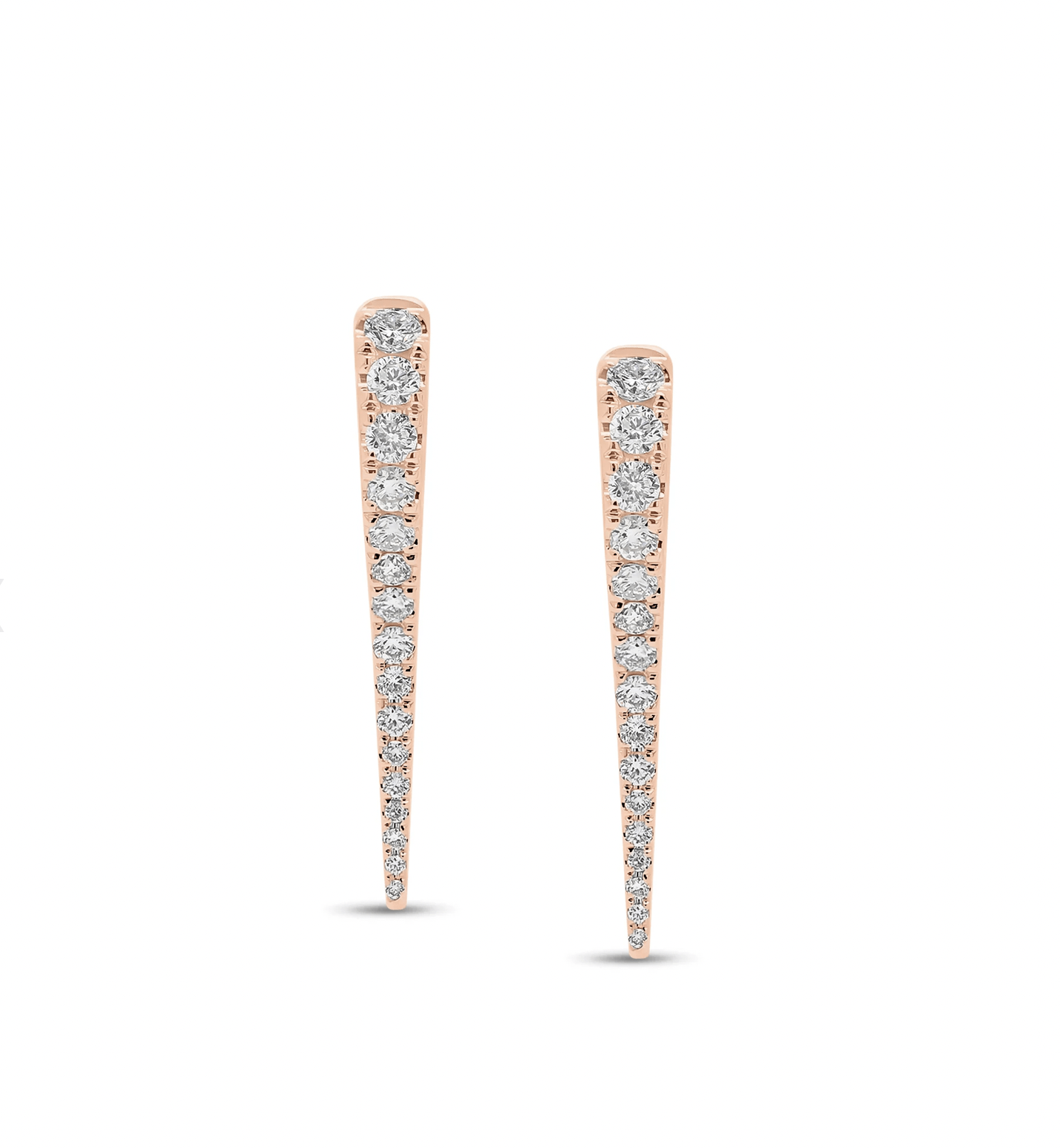 Earrings 14K Gold and Diamond Dagger Hoops Earrings, Large, Single Row Diamonds