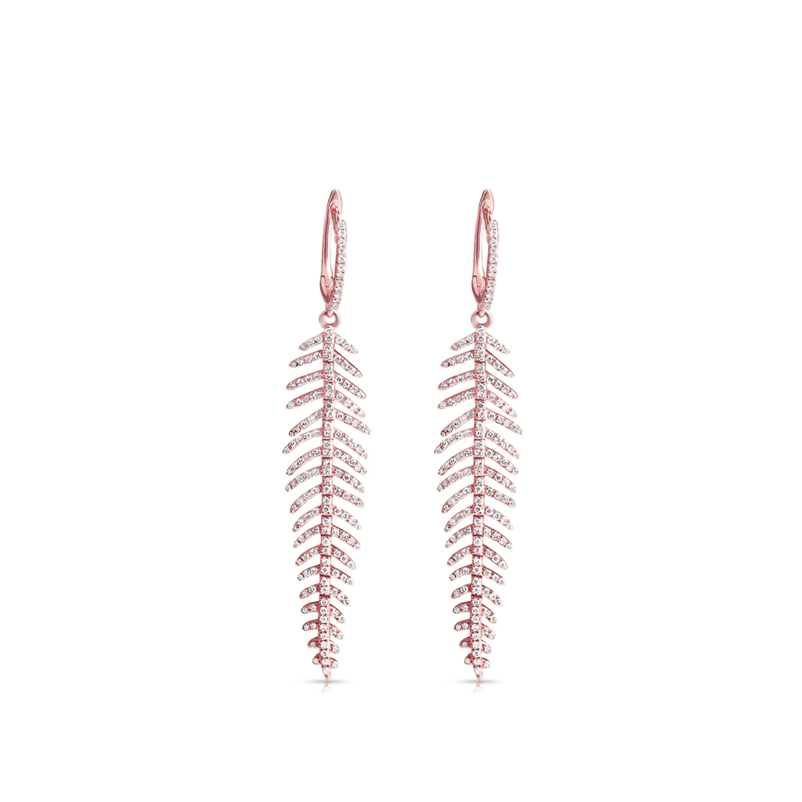 Earrings 14K Gold and Diamond Feather Drop Earrings