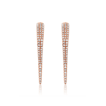 Earrings 14K Gold and "Pave" Diamond Dagger Hoops Earrings, Large