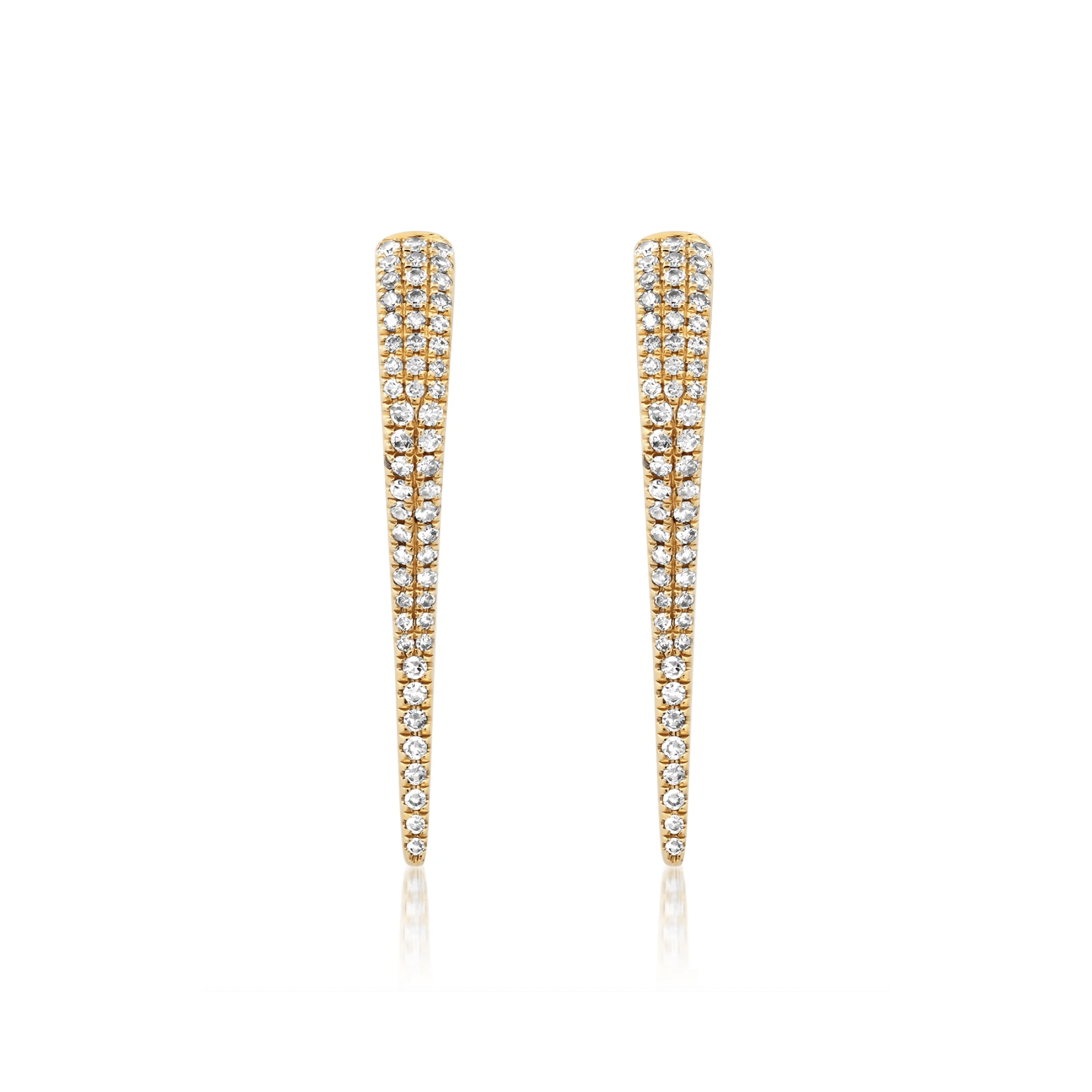 Earrings 14K Gold and "Pave" Diamond Dagger Hoops Earrings, Large