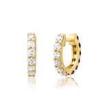 Earrings 14K Gold Half & Half Blue Sapphire & Diamond Huggie Hoops Earrings