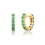 Earrings 14K Gold Half & Half Blue Sapphire & Emerald Huggie Hoops Earrings