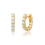 Earrings 14K Gold Half & Half Pink Sapphire & Diamond Huggie Hoops Earrings