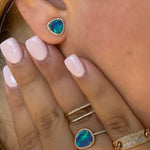 Earrings 14K Gold Organic Opal and Diamond Stud Earrings