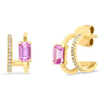 Earrings 14K Gold, Pink Sapphire, and Diamond Double Hoop Earrings