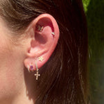 Earrings 14K Gold, Pink Sapphire, and Diamond Double Hoop Earrings