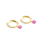 Earrings 18K Gold Drilled Pink Sapphire Huggie Hoops Earrings