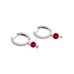 Earrings 18K Gold Drilled Ruby and Pave Diamond Huggie Hoops Earrings