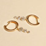 Earrings 18K Gold Drilled Triple Diamond Huggie Hoops Earrings