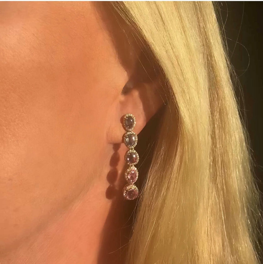 Earrings 18K Rose Cut Sapphire Ombre and Diamond Drop Earrings