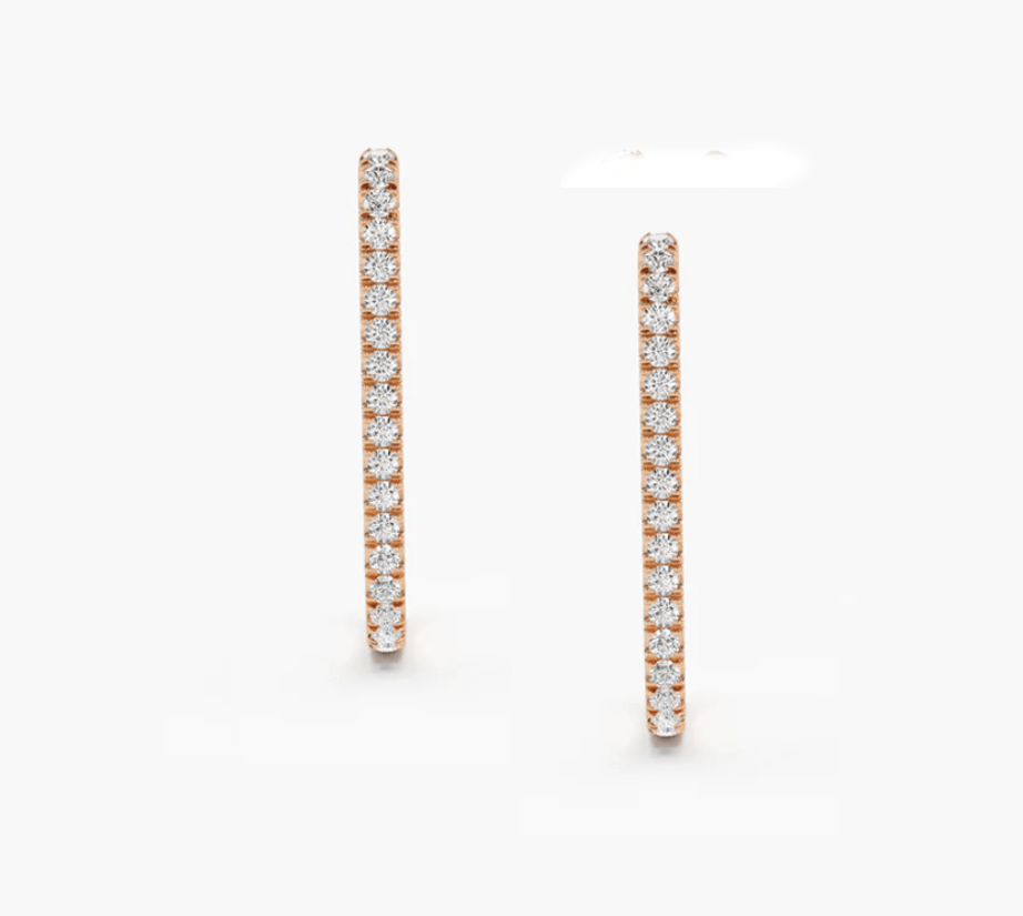 Earrings Large Rectangle Micro-Pave Diamond Hoop Earrings, Single Diamond Row