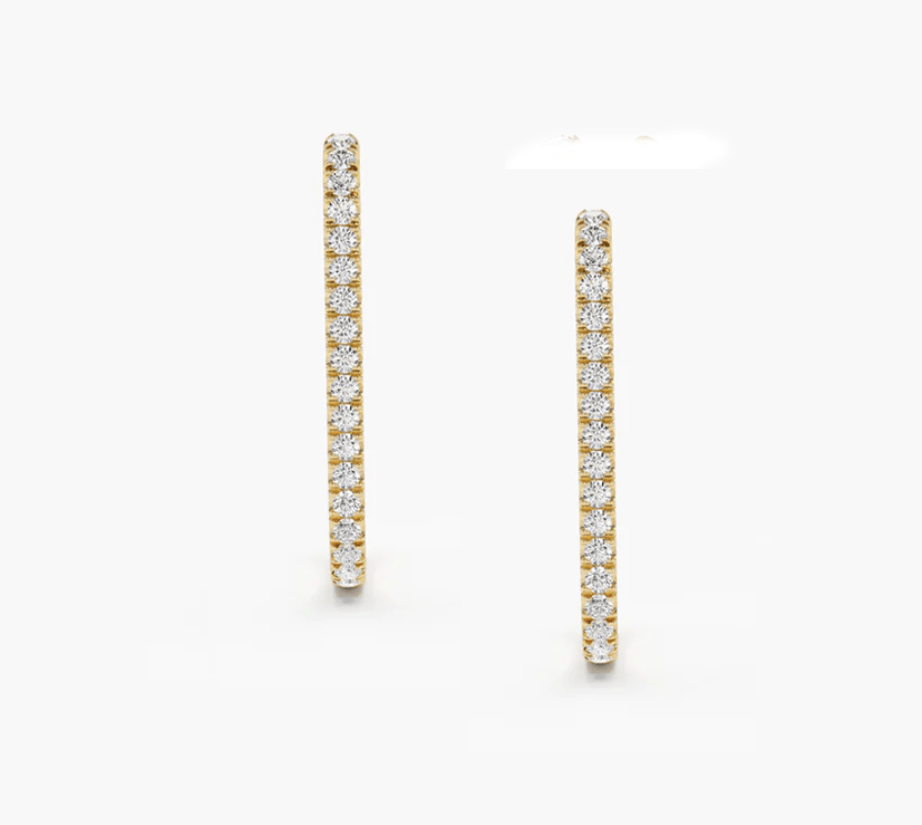 Earrings Large Rectangle Micro-Pave Diamond Hoop Earrings, Single Diamond Row