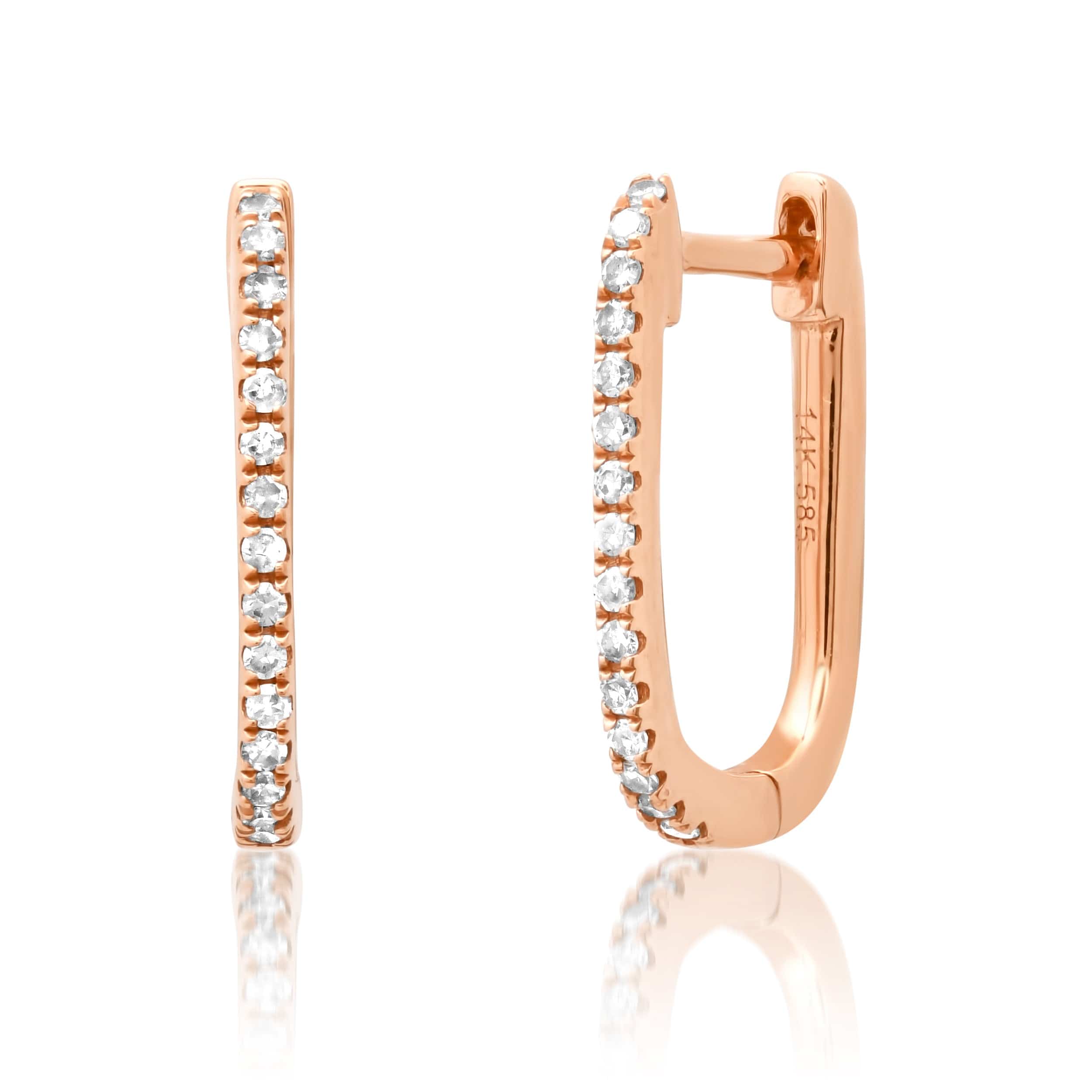 Earrings Large Rectangle Micro-Pave Diamond Hoop Earrings, Single Diamond Row