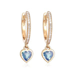 Earrings Rose Gold 14K Gold and Diamond Blue Sapphire Heart Drop Hoops Earrings