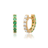 Earrings Rose Gold 14K Gold Half & Half Emerald & Diamond Huggie Hoops Earrings