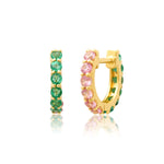 Earrings Rose Gold 14K Gold Half & Half Pink Sapphire & Emerald Huggie Hoops Earrings