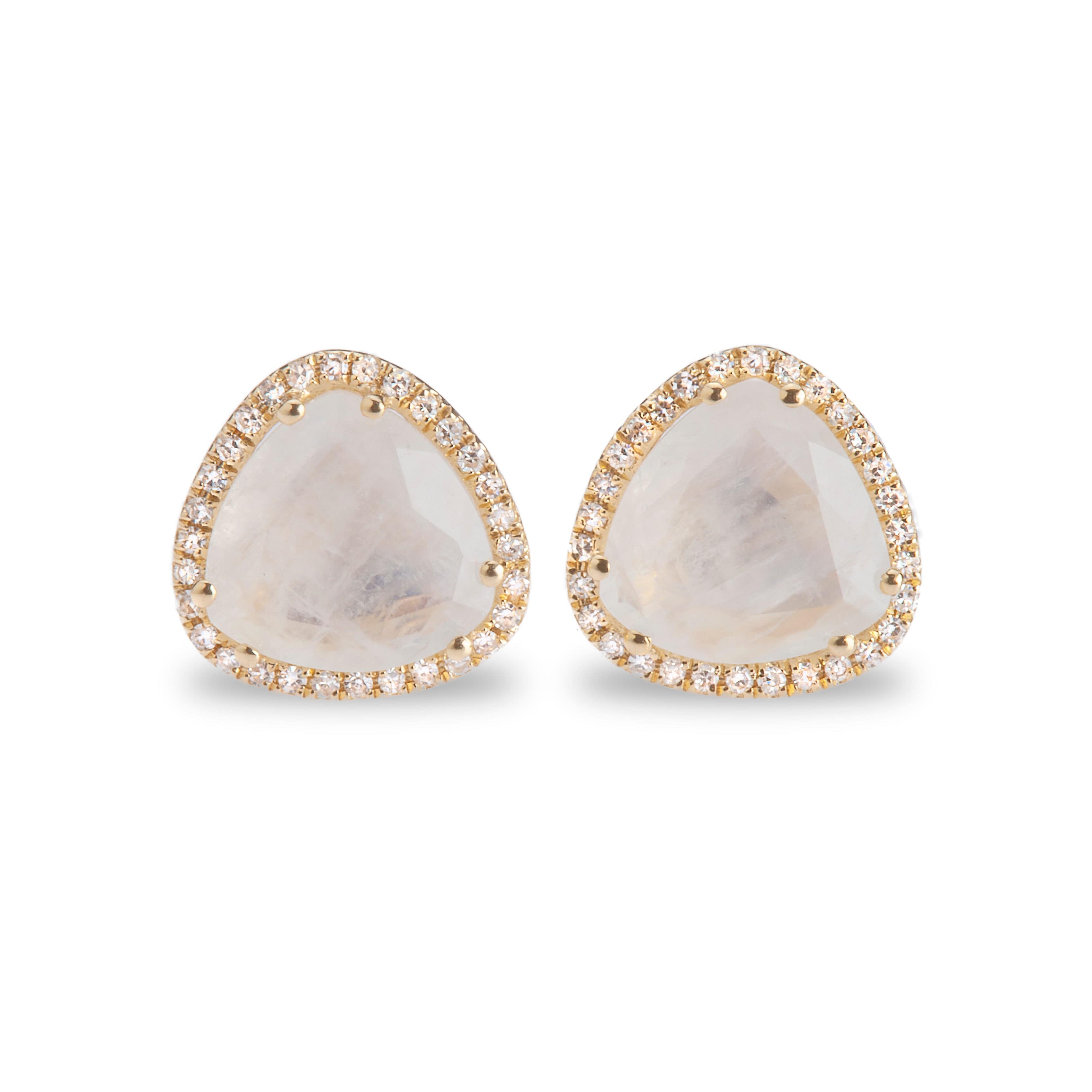 Earrings Rose Gold 14K Gold Moonstone and Diamond Stud Earrings