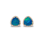 Earrings Rose Gold 14K Gold Organic Opal and Diamond Stud Earrings