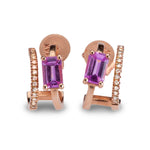 Earrings Rose Gold 14K Gold, Pink Sapphire, and Diamond Double Hoop Earrings