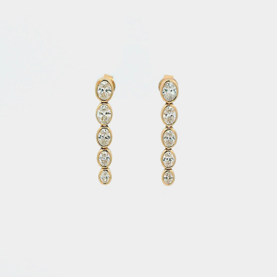 Earrings Rose Gold / 14K Oval Diamond Bezel Set Drop Earrings, Lab Grown