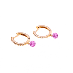 Earrings Rose Gold 18K Gold Drilled Pink Sapphire Huggie Hoops Earrings