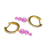 Earrings Rose Gold 18K Gold Drilled Triple Pink Sapphire Huggie Hoops Earrings