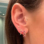 Earrings Triple Heart Pink Sapphire Bezel Set Hoop Earrings