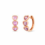 Earrings Triple Heart Pink Sapphire Bezel Set Hoop Earrings